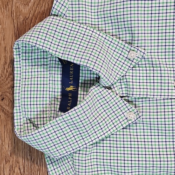 Ralph Lauren 100% Cotton Navy Green Check Plaid Long Sleeve Button Down Shirt - Picture 3 of 12